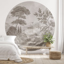 Fotobehang Landschap met tuinlandschap in beige - Ms Tiff - Rond - Zelfklevend/niet-geweven