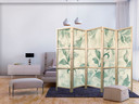 Japanischer Paravent, Raumteiler freistehend, Trennwand - Watercolor Botanical Motif: Green-Beige Le