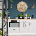 Obraz drewniany Pizza Pasta & Vino biały - okrągły