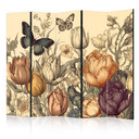 Paravent, Raumteiler freistehend, Trennwand - Tulips in Cream
