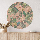 Naklejka na ścianę dżungla z papugami różowa - Bloomery Decor - Okrągła