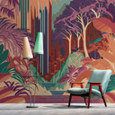 Art Deco jungle 3D fototapet - pragtfulde farver i retrostil non-woven tapet