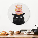 Tableaux Chat noir avec donuts roses Rond - Korenkova