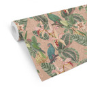 Tapet med mønster jungletapet - jungle med papegøjer pink - Bloomery Decor