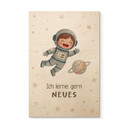 Holzbild mit Astronautin - Glaubenssatz 'Ich lerne gern Neues' fürs Kinderzimmer
