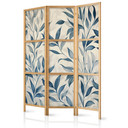 Japanischer Paravent, Raumteiler freistehend, Trennwand - Leaves in Blue Colors - Delicate Botanical