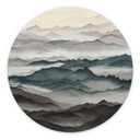 Tableau Roerich Light - Paysage Montagneux Brumeux - Sir Edward x Grigory Gladarev - Alu-Dibond Rond