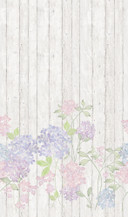 Fototapet med små blomster på træhegn Grå, træ-effekt 2,70 x 1,59 m