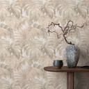 Icke-vävd tapet blad beige greige subtil botanisk modern för eleganta vardagsrum