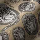 tapet medusa hoved Versace non-woven tapet i beige og sølv luksus design tapet