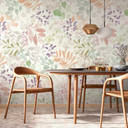 Papier peint intissé avec motif de feuilles pastel multicolore - papier peint photo floral - design 