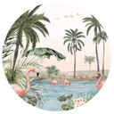 Sticker mural rond Kikki Belle - Oasis de flamants roses