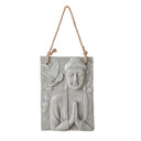 Buddha Wandskulptur mit Blumen in Steinoptik - mit Seil - 39,5x55 cm