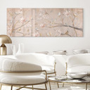 Acrylglasbild Vögel auf Kirschblüten - Cheney - Panorama