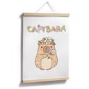 Poster Capybara mignon avec couronne de fleurs
