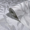 Papel pintado no tejido blanco gris hojas aspecto vintage floral naturaleza 