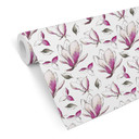 Tapet med mønster - illustrerede blomster - pink