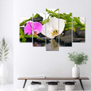 Lærred print 5 stykker, orkideer og bambus sten