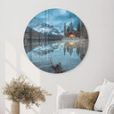 Glasbild Bergidylle am abendlichen See - Bing Li - Rund