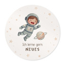 Rundes Affirmationsposter mit Astronautin - 'Ich lerne gern Neues' für Kinder