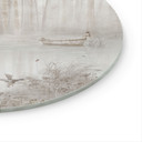 Glasschilderijen Bos aan het meer in beige mist - Ms Tiff - Rond