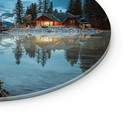 Glasbild Bergidylle am abendlichen See - Bing Li - Rund