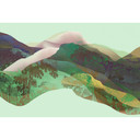 Fotomural Paredes de Patel 3 Montaña Mágica 3 verde, marrón, rosa, amarillo, beige