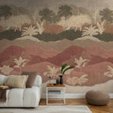 Non-woven Fototapet landskab med træer brun creme rød mat ekspanderbar 1,59 x 2,80 m tapet