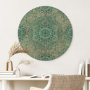 Obraz drewniany Mandala Boho złoto-zielony - Bloomery Decor - okrągły