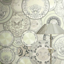 Versace Tapeta z włókniny Art De La Table Circles Meander Medusa Green Grey Metallic