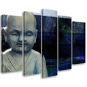5 stykke lærredstryk, Buddha Feng Shui Meditation Blå