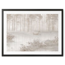 Poster Bos bij het meer in mist in beige - Ms Tiff