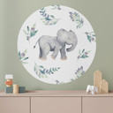 Muursticker Schattig babyolifantje tussen boho-takken - UN Designs - Rond