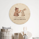 Rundes Holzbild mit Bär und Hase - 'Ich bin freundlich'