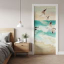 Folia na drzwi Mewy na plaży - SpaceFrog Designs - Samoprzylepna dekoracja na drzwi