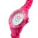 Kinder Armbanduhr - Lernuhr analog aus Silikon - Pink mit Regenbogen Zifferblatt