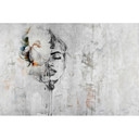 Papier peint artistique femme fleur gris multicolore - Papier peint intissé 3,75 m x 2,50 m moderne 