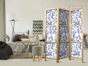 Japanischer Paravent, Raumteiler freistehend, Trennwand - Rome and Botany: Blue Greek and Plant Patt