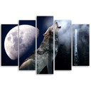 5 stykke lærredsprint, Wolf Nature Moon Fog