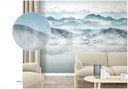Fototapet med tåge og bjerge Blå, Grå, Illustration 2.70 x 2.12 m