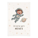 Stoffbild mit Astronautin - Glaubenssatz 'Ich lerne gern Neues' für Kinder