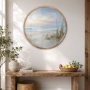 Poster Rustig strand in pastelkleuren - Cheney - Rond