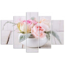 5 stykke lærredsprint, Roses Vase Nature Flowers