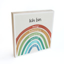 Holzbild zum Hinstellen - Regenbogen mit Mutmachsätzen