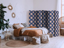 Paravent, Raumteiler freistehend, Trennwand - Sunny Patterns - Repeating Sun Motif on a Navy Backgro