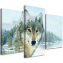 3 stykke lærredstryk, Wolf Forest Mountains Nature