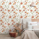 Tapeta z włókniny kwiaty, liście floral nature matowa w kolorze biało pomarańczowym