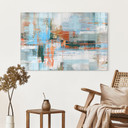 Glasbild Abstraktes Farbspiel blau orange - Cheney