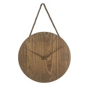 Horloge murale ronde en MDF effet bois avec suspension en corde, horloge rustique pour le salon 40x40x4,5 cm