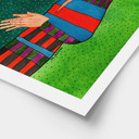 Plakat kobiety w pasiastej sukience w pomarańczowe kwiaty - Hülya